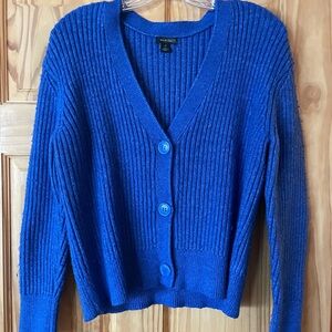 Halogen Cobalt Blue Ribbed Button-Front Cardigan